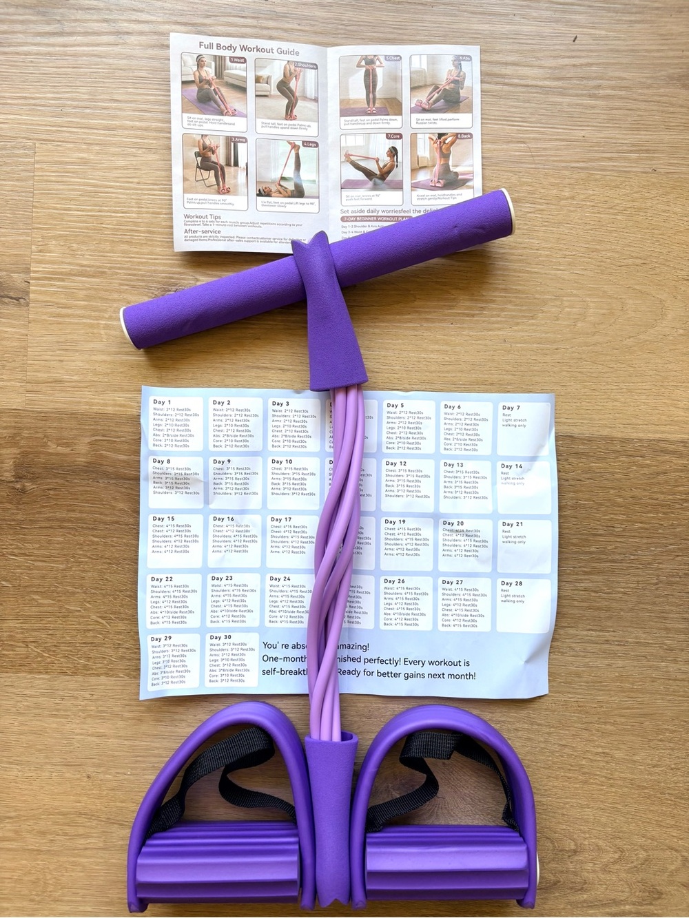 Purple Resistance Tube with Foam Handles and Foot Pedals - Unbranded